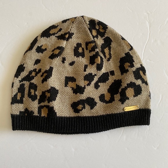Calvin Klein Accessories - Calvin Klein leopard print skull cap beanie